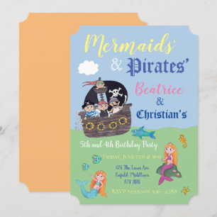 Convites de festa de sereia e pirata