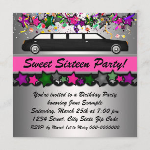 Convites de festa de Sweet Sixteen de limusine ros
