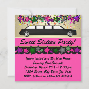 Convites de festa de Sweet Sixteen de limusine ros