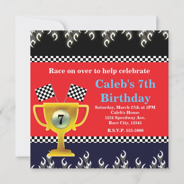 Convites de Festa de Troféu de Corridas de Carros  (Frente)