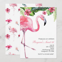 Convites de festa de verão tropical Flamingo Rosa