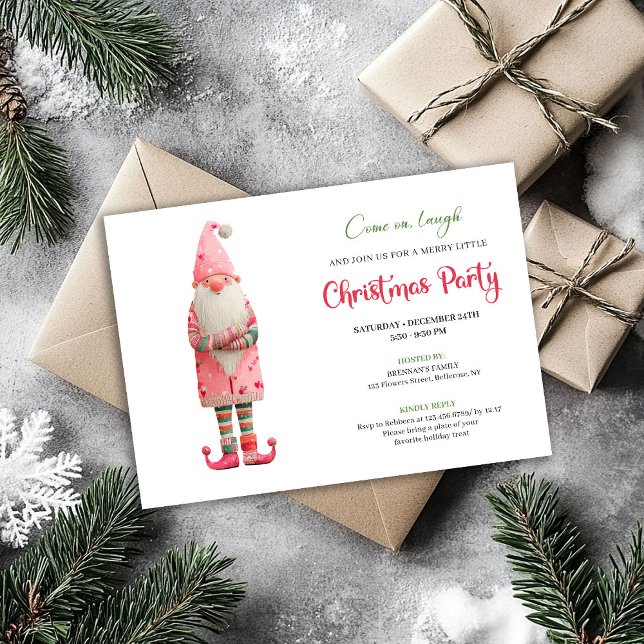 Convites de Festa Divertidos do Papai Noel Rosa Ca (Whimsical Funny Pink Santa Festive Party Invitation)