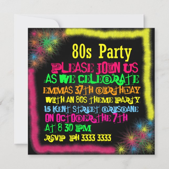 Convites de Festa dos Anos 80 (Frente)
