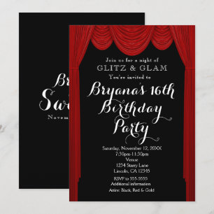 Convites de festa elegantes cortinas HOLLYWOOD ver