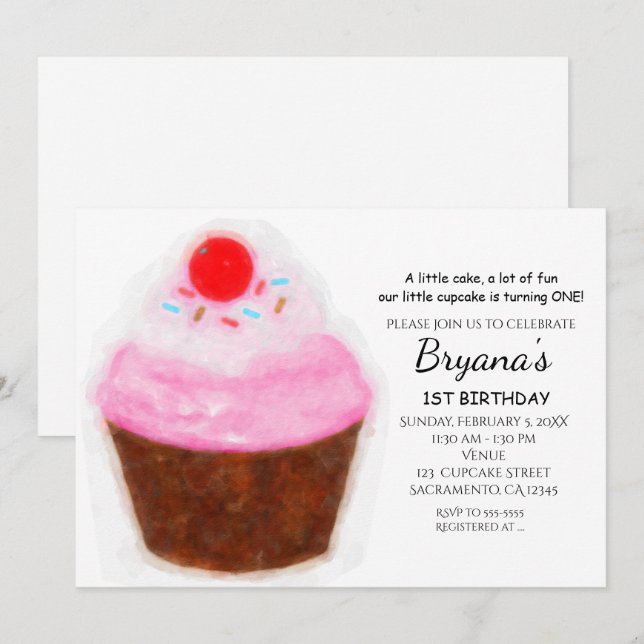 Convites de festa em aquarela de Grande Cupcake &  (Frente/Verso)