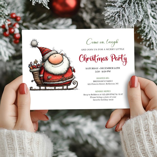 Convites de festa festivos do Papai Noel de desenh (Quirky Cartoon Santa Claus Festive Party Invite)