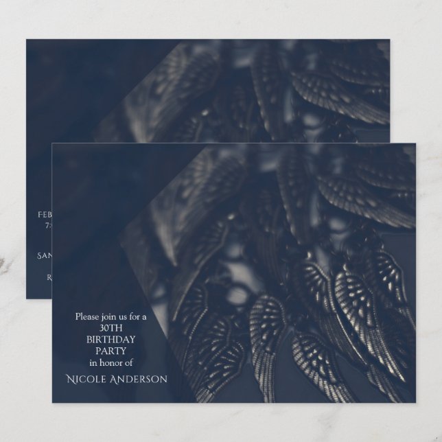 Convites de festa Glam Asas de Anjo Negro (Frente/Verso)