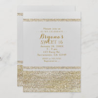 Convites de festa Glam Chic Dourado Brilhante e Br
