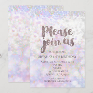 Convites de Festa Glam com Brilho Branco Iridescen