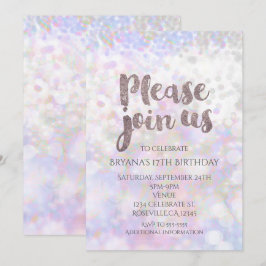 Convites de Festa Glam Iridescente Branco Brilhant