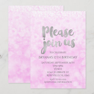 Convites de festa Glam Pink & Silver Sparkle