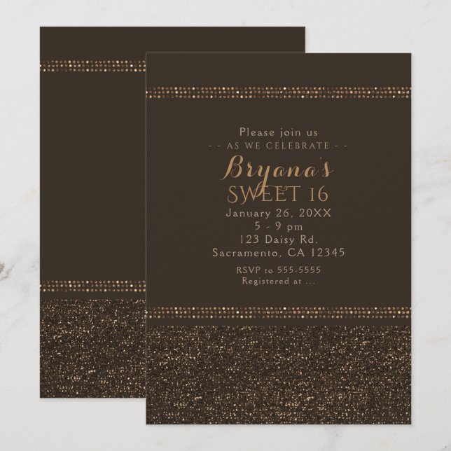 Convites de festa glamorosos e cintilantes Bronze  (Frente/Verso)