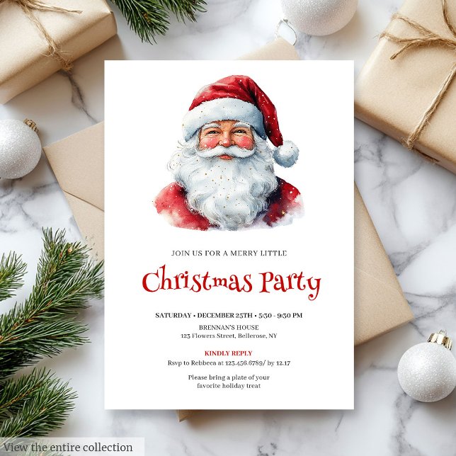Convites de Festa Infantil com Papai Noel em Aquar (Trendy Santa Claus Watercolor Kids Party Invitation

)