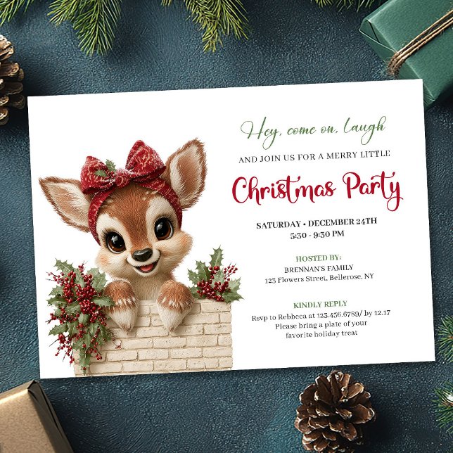 Convites de festa infantil divertidos com renas es (Funny peeking reindeer holiday kids party invitation)