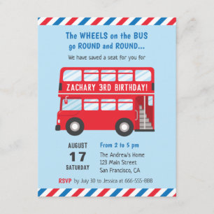 Convites de Festa Infantil Ônibus Vermelho de Dois