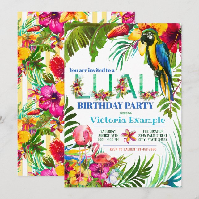 Convites de Festa Luau (Frente/Verso)