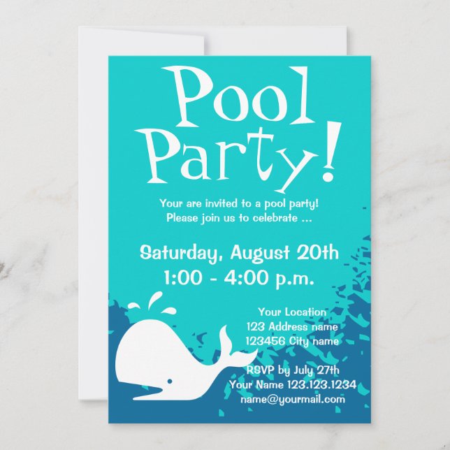 Convites de festa na piscina | Convites personaliz (Frente)