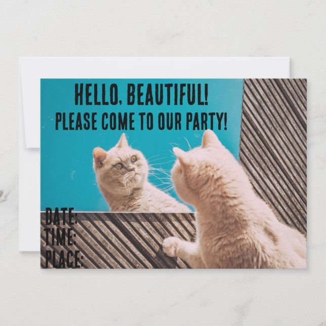 CONVITES DE FESTA PERSONALIZADOS DE GATO ENGRAÇADO (Frente)