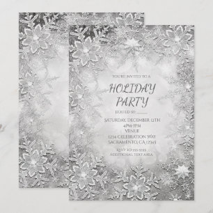 Convites de festa Prata e Branco Flocos de Neve de