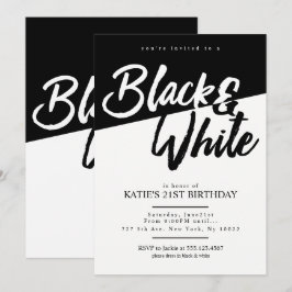 Convites de festa Preto e Branco de Estilo Moderno