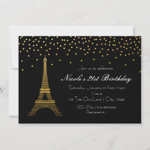 Convites de festa preto e dourado da Torre Eiffel 