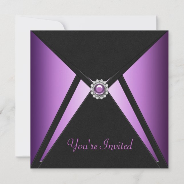 Convites de festa preto roxo para todas as ocasiõe (Frente)