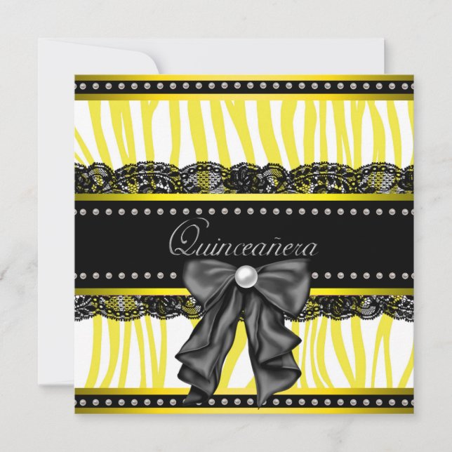 Convites de festa Quinceanera em preto e amarelo c (Frente)