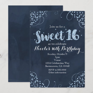 Convites de festa Sweet 16 azuis de Inverno Mágico