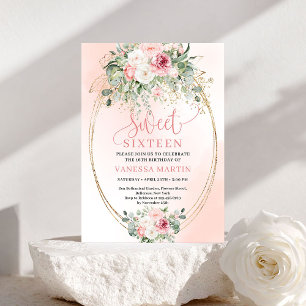 Convites de Festa Sweet 16 Princesa Floral Beige D
