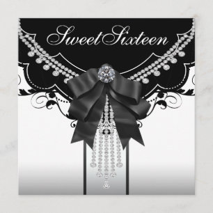Convites de festa Sweet Sixteen preto e branco