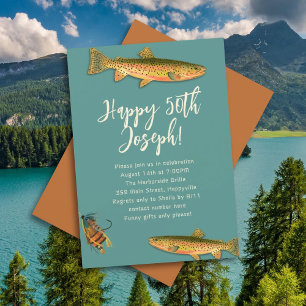 Convites de festa temática de pesca de truta para 