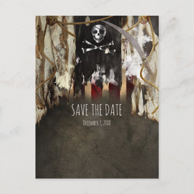 Convites de festa temática pirata Salve a data (Frente)