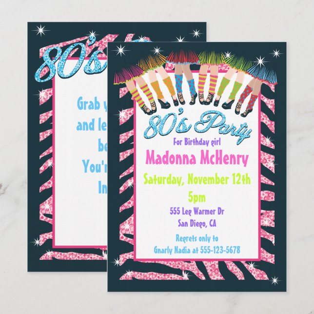 Convites de Festa Totalmente dos Anos 80 (Frente/Verso)