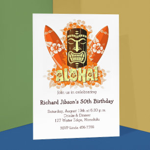 Convites de festas Aloha Luau Tiki Mask Beach