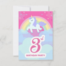 Convites de festas aniversário de 3 anos - Unicórn
