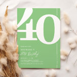 Convites de festas aniversário de 40 anos Verde<br><div class="desc">Convites de festas verdes e brilhantes com o número '40' em uma fonte serif grande e ousada,  e um modelo de convite moderno que é fácil de personalizar.</div>