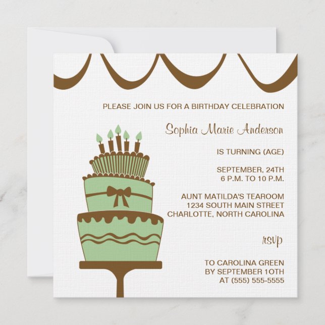 Convites de festas Bonito de Bolo de Aniversário (Frente)