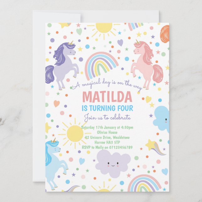 Convites de festas bonito de Pequenos Unicórnios (Frente)