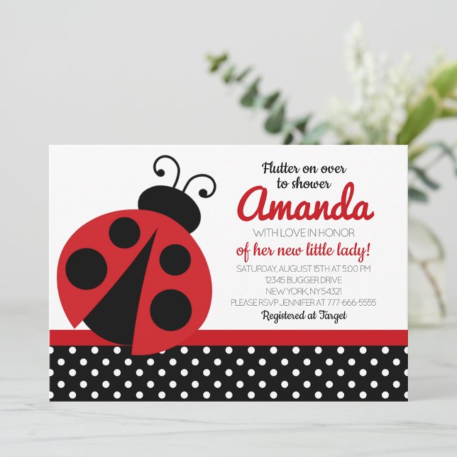 Convites de festas Chás de fraldas Ladybug (Ladybug Baby Shower Invitation. Printed with Envelopes or Digital Download Available)