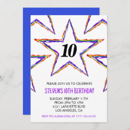 Convites de festas coloridos estrelas crianças pri