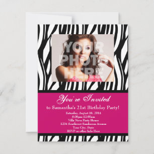 Convites de festas cor-de-rosa do costume da zebra