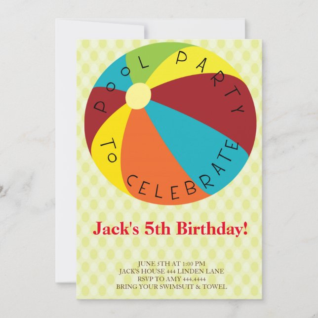 Convites de festas da Piscina da praia (Frente)