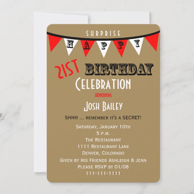 Convites de festas de aniversário de 21 anos surpr (Frente)