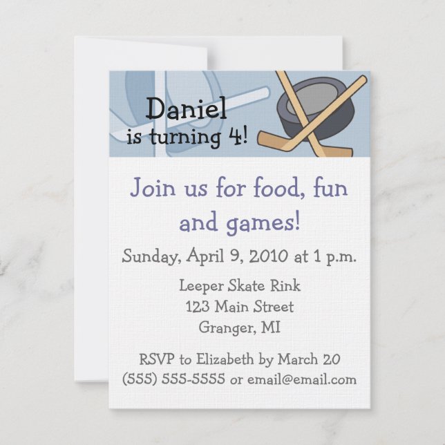 Convites de festas de aniversários 4,25 do hóquei (Frente)