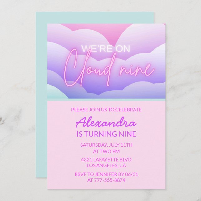 Convites de festas de aniversários Cloud 9 Arco-Ír (Frente/Verso)