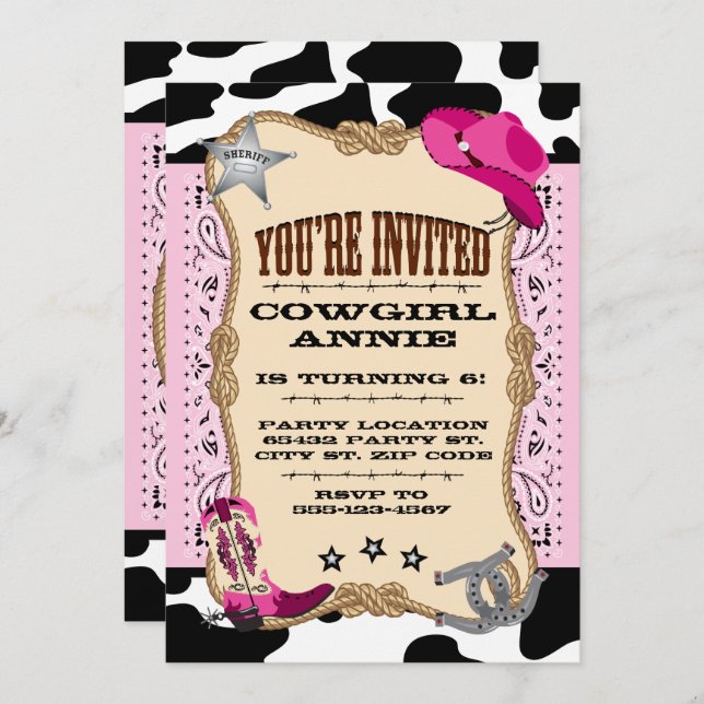 Convites de festas de aniversários cor-de-rosa (Frente/Verso)