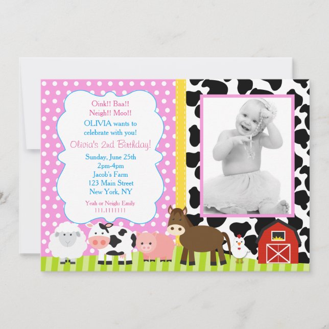 Convites de festas de aniversários da Barnyard faz (Frente)