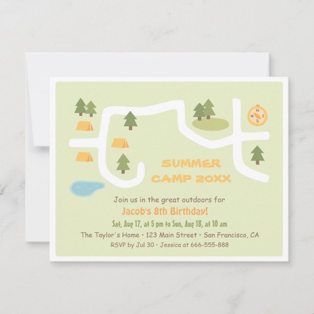 Convites de festas de aniversários de acampamento (Frente)