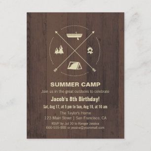 Convites de festas de aniversários de acampamento 