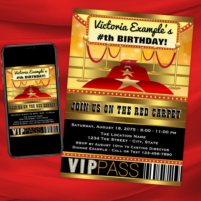 Convites de festas de aniversários de Hollywood (Hollywood red carpet party and event invitation. Instant download and print files available.)